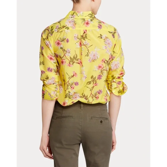 Sz Petite Large Ralph Lauren Floral Button Down Shirt In Yellow Multi EUC - Picture 7 of 7